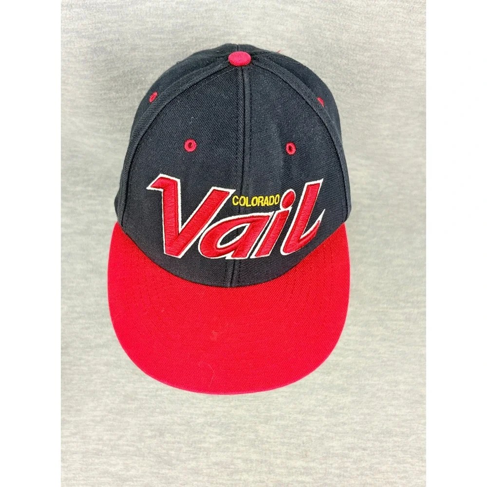 47 Brand Vail Colorado Snapback Hat Mens Navy Red Flat Brim Wool Blend Ski Cap
